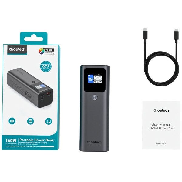 Choetech 27000 mAh PD3.0 140W + QC3.0 22.5W Black (B670-CCGY)