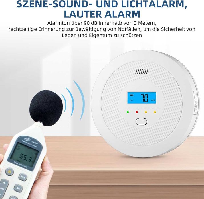 Czujnik tlenku węgla (czadu) z wyświetlaczem LCD, baterie w komplecie.
