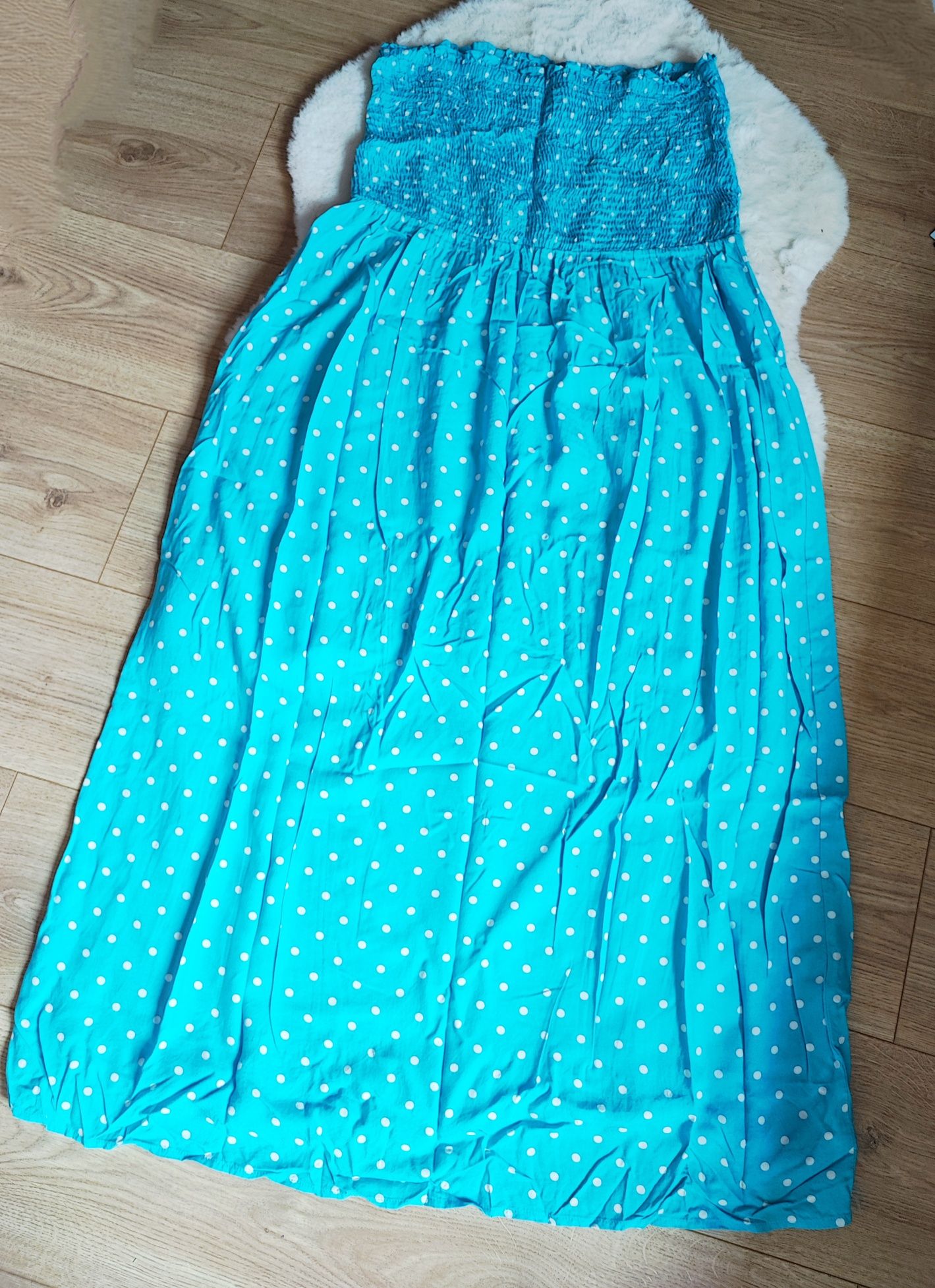 Letnia długa sukienka XL w kropki wakacje urlop wiskoza plus size