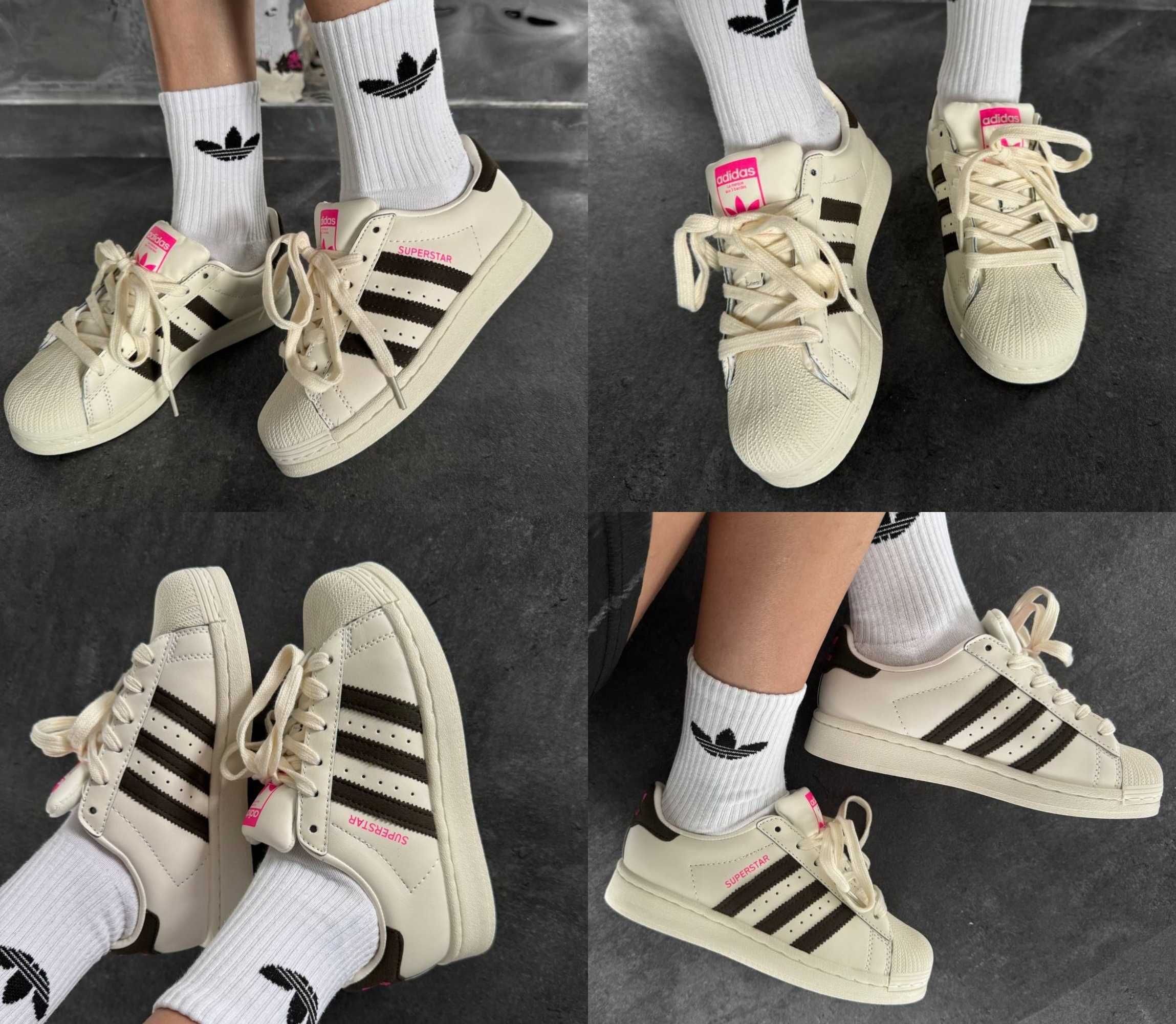 Женские кроссовки Adidas Superstar Cream Black Pink 36-41 Наложка! Топ