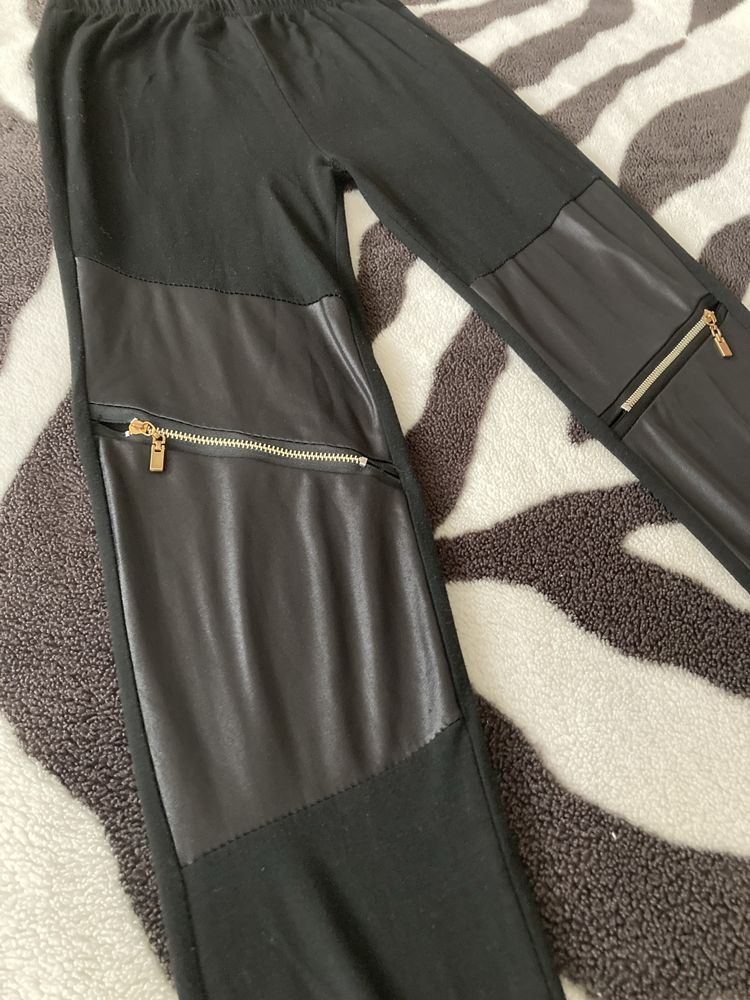 Czarne spodnie legginsy skora wet look zip xs/34 s/36 m/38