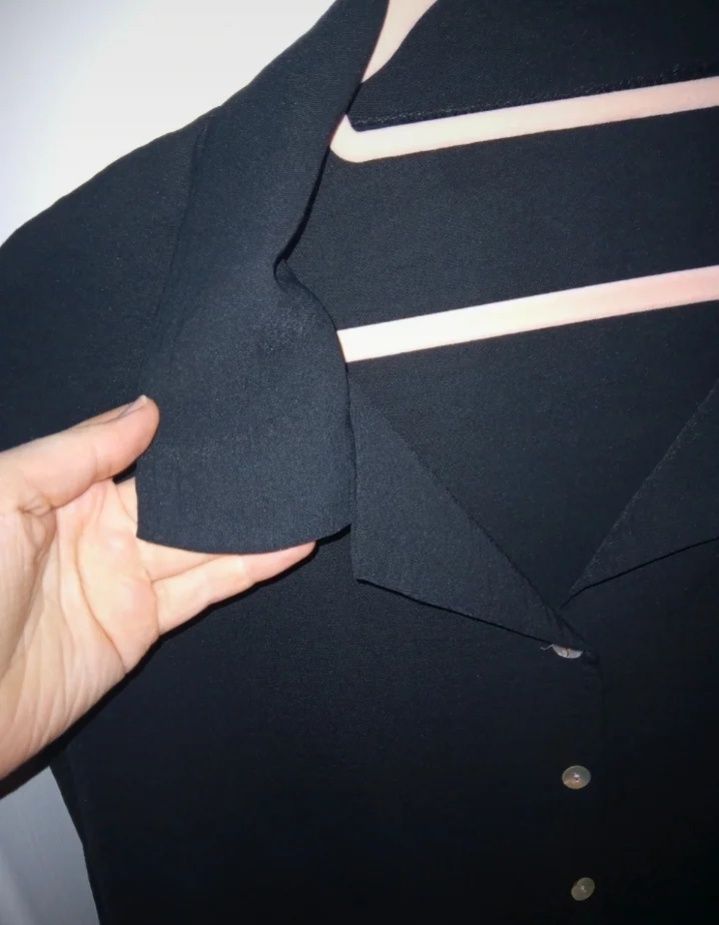 Camisa preta botões madrepérola L Vintage