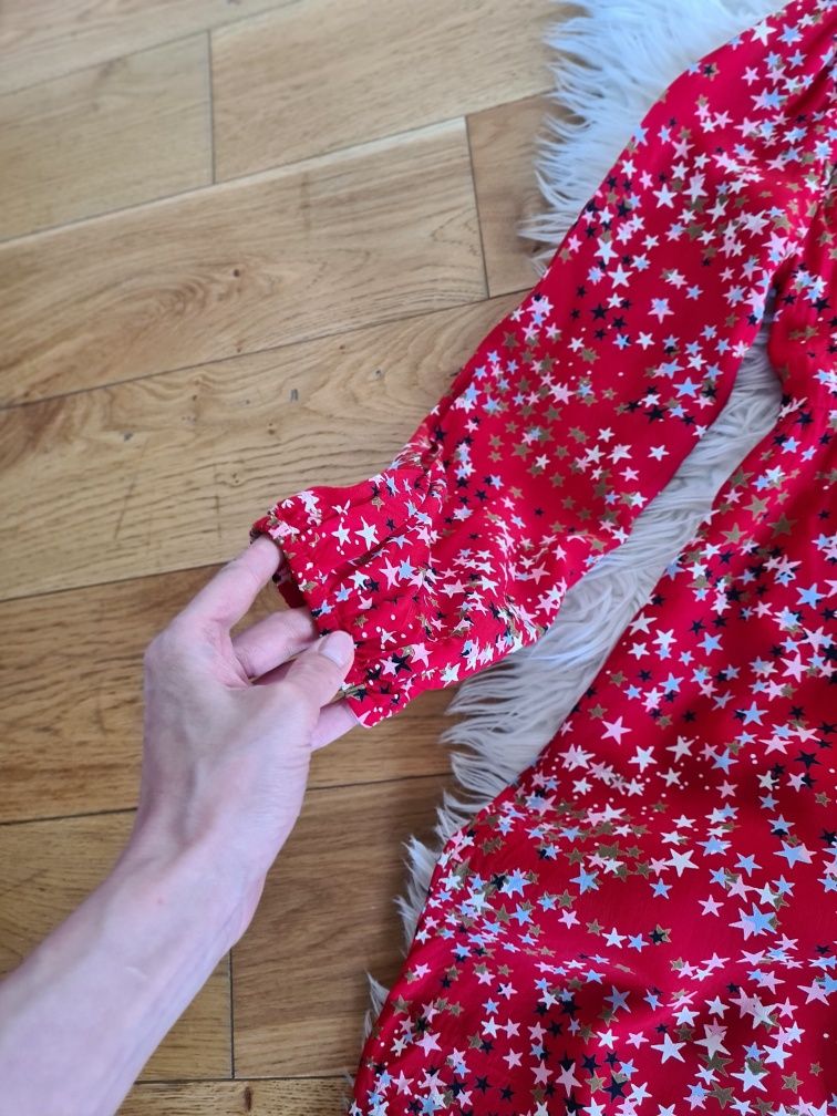 M&S XS 34 piękna czerwona sukienka babydoll z kołnierzem