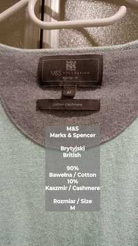 Brytyjski męski sweter bawełniany z dodatkiem kaszmiru, 10% Kaszmir M