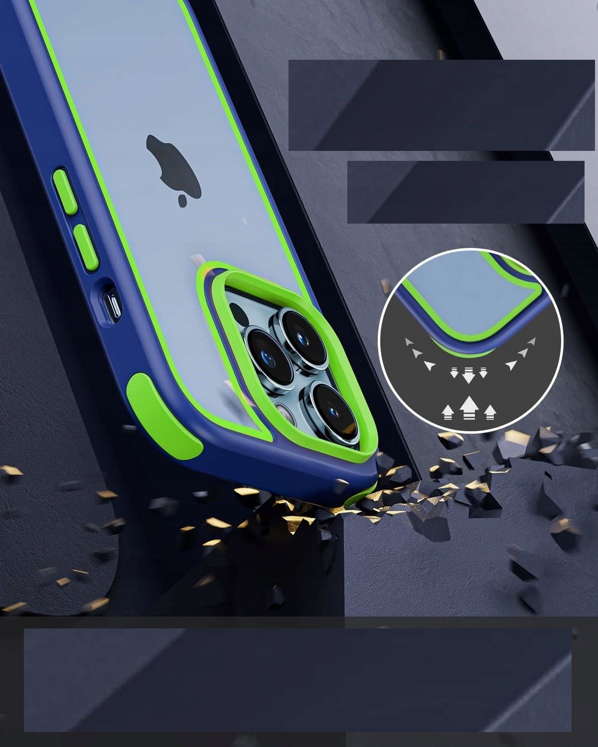 etui do iphone 13 pro 360 stopni niebieska/żółto-zielona