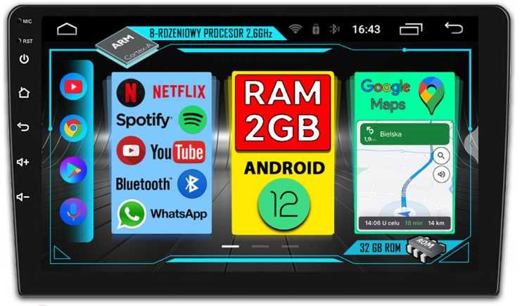 NOWE radio samochodowe 1 DIN 9" ANDROID 14 GB Nawigacja USB WIFI