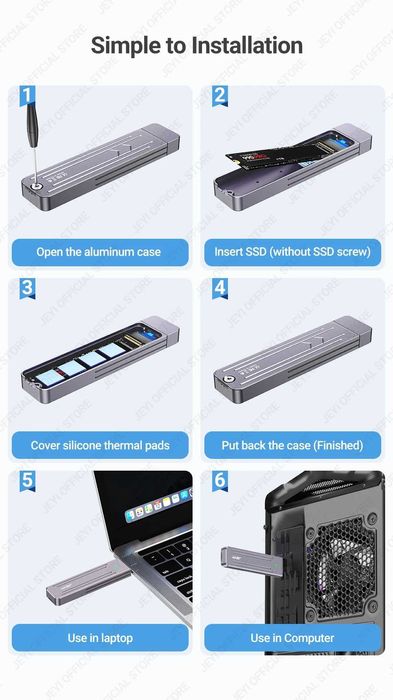 Внешний адаптер карман корпус JEYI USB-A 3.2 Gen 2 для M.2 NVMe 2280