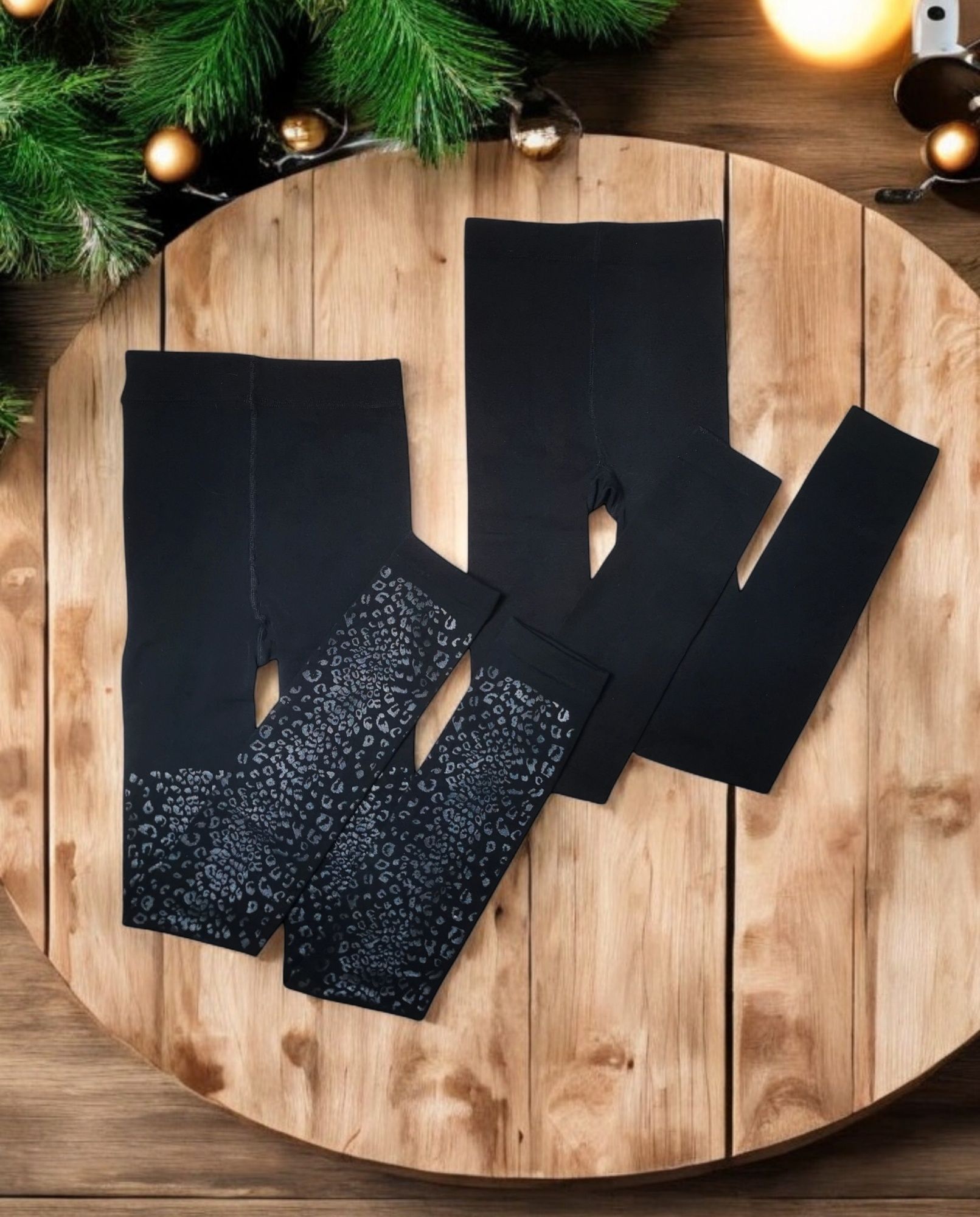 Czarne Legginsy Grube Rajstopy Dwie Pary 2-pack Bawełna Retro Gothic