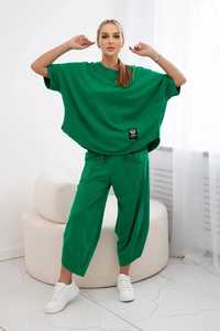 Komplet damski bluzka i spodnie zielony włoski
