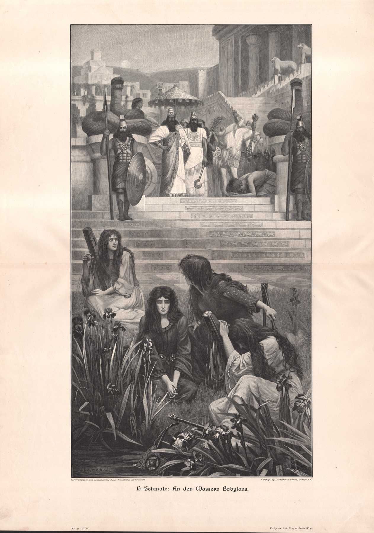 Schmalz: Babilon. Duży piękny drzeworyt ilustracyjny 1906 r. autentyk
