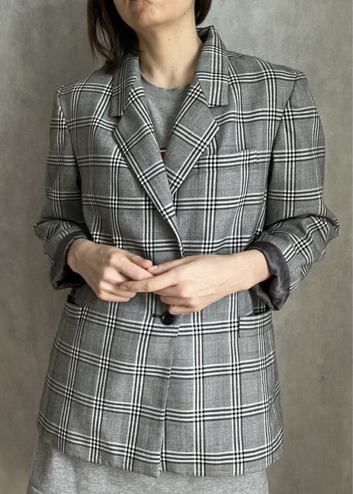 Marynarka damska oversize prl retro szara kratka