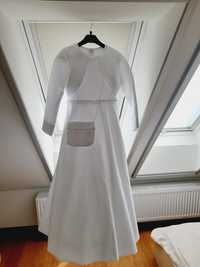 Sukienka komunijna z bolerkiem i torebką r.146 +gratis