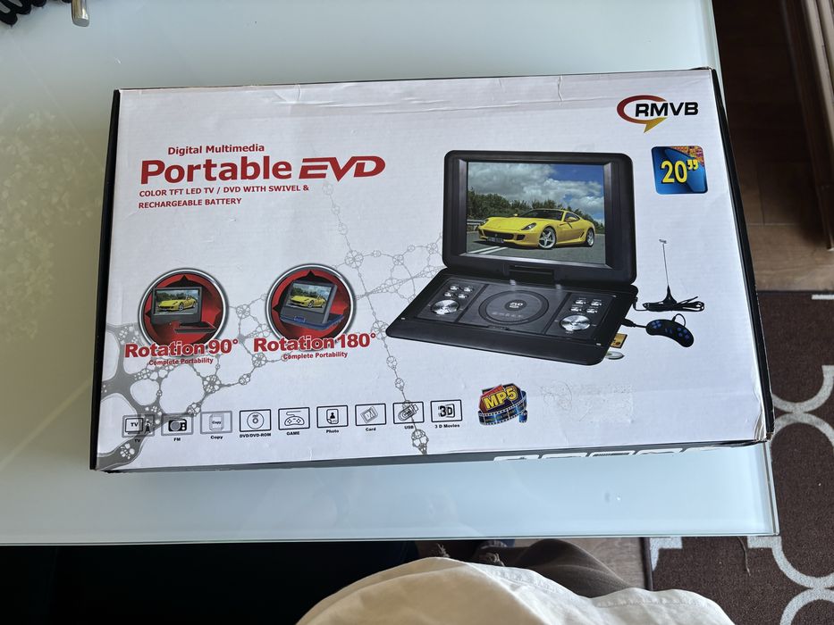 Przenośny odtwarzacz DVD EVD 21” z obrotowym ekranem i grami