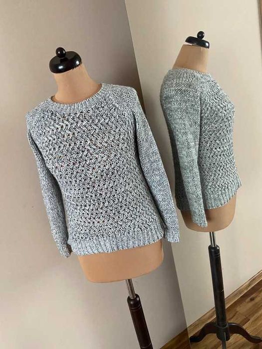 S m massimo dutti sweter pleciony splot warkocz szary srebrny dzianina