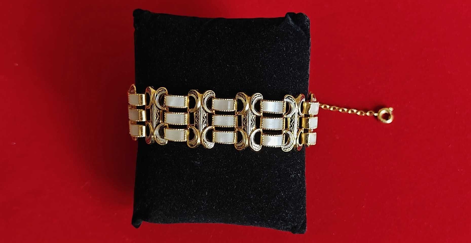 Stara Bransoletka Złoto 14k Filigran Masa Perłowa Styl Art Deco Unikat