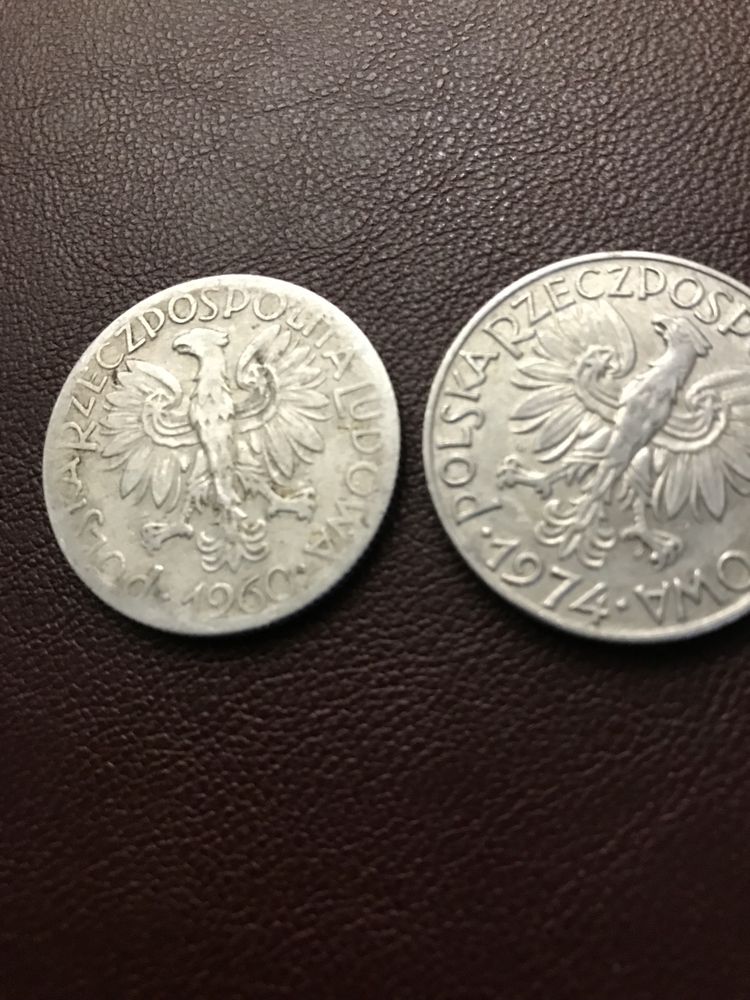 Dwie monety 2x rybak  5zl  1960r 1974r cena za 1.
