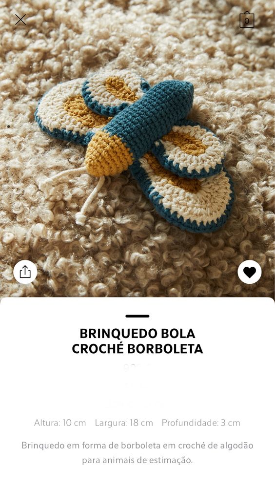 Brinquedo Croché Borboleta Zara Home NOVO