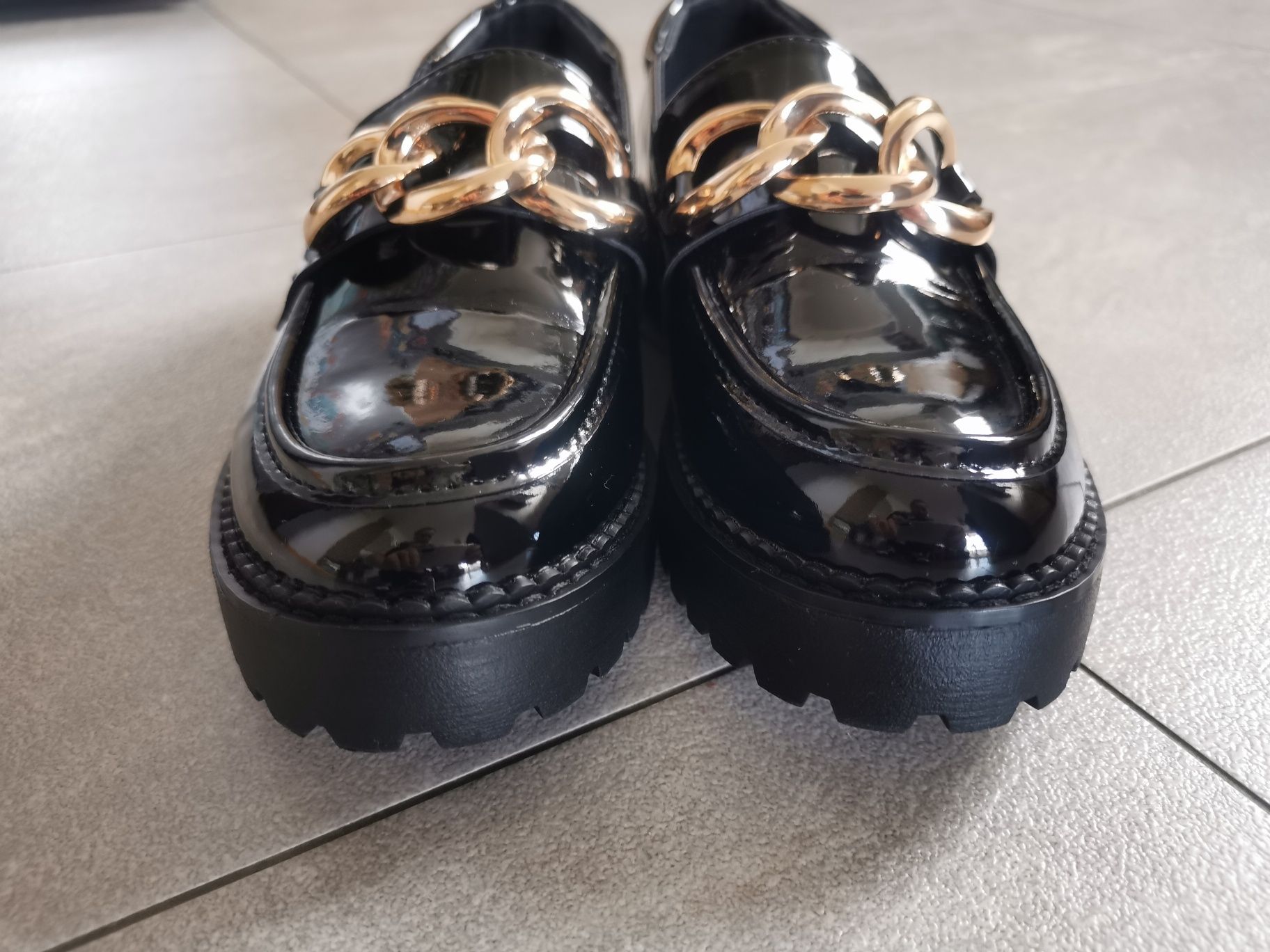 Jak Nowe DeeZee 37 mokasyny Oksford buty przejściowe czarne lakierki