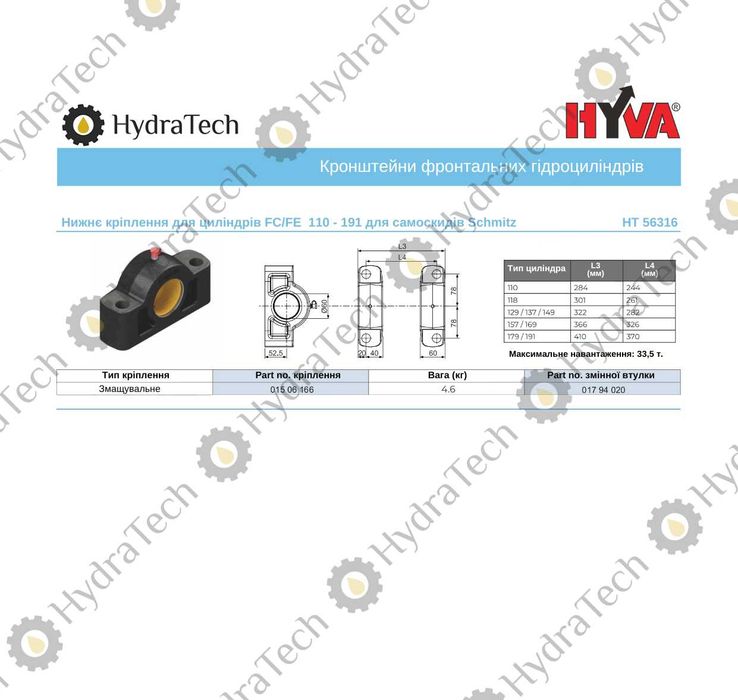 Нижнє кріплення гідроциліндра Ø 60 мм