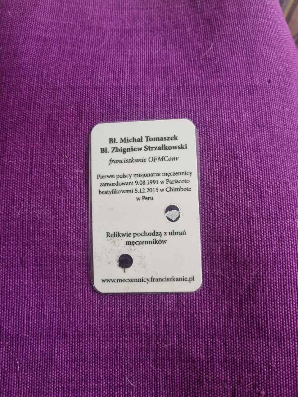 Obrazek prawdopodobnie z relikwią Bł.M. Tomaszek i Bł.Z.Strzałkowski