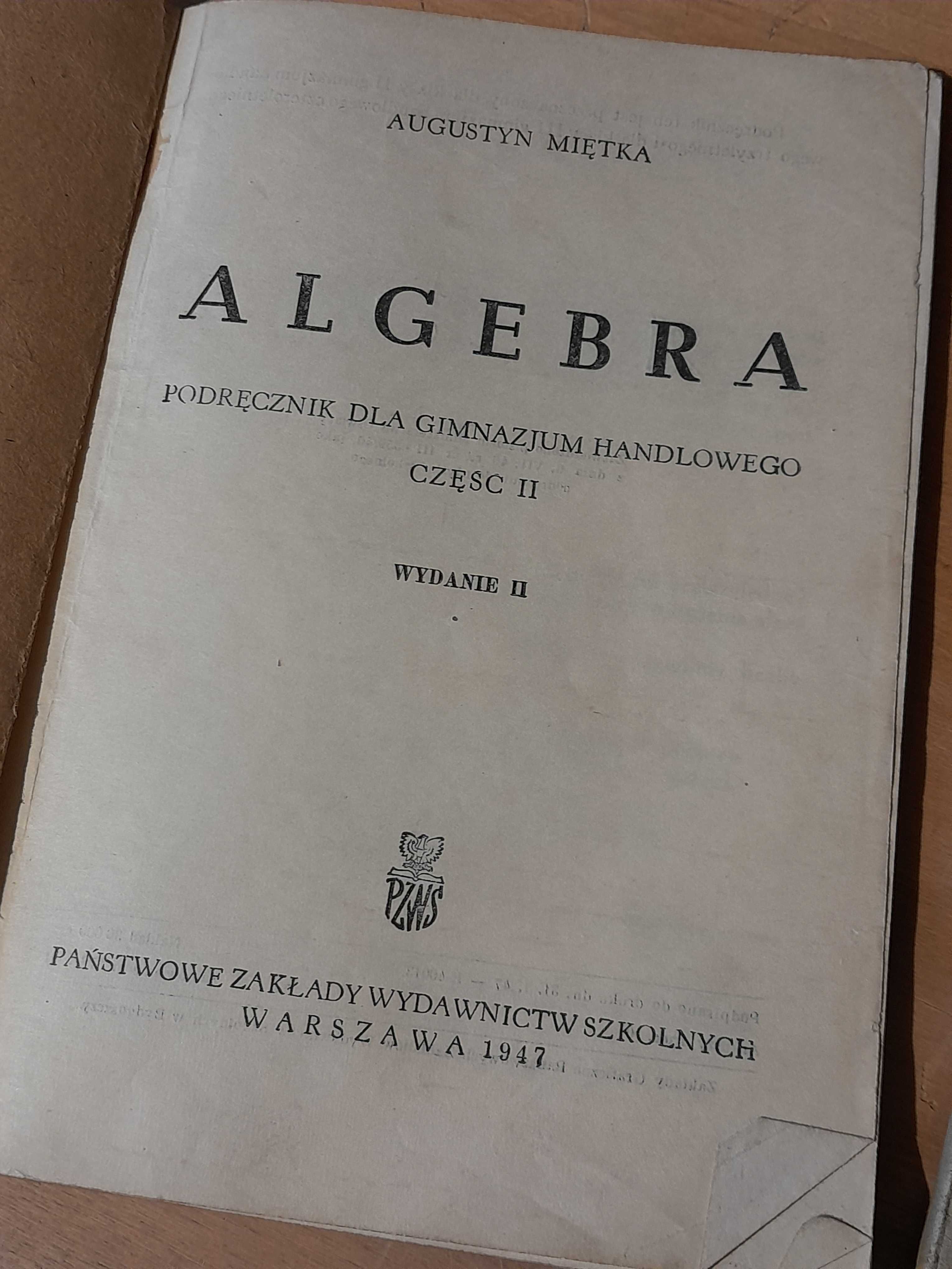 Stare książki podręczniki Algebra 1947 Chemia 1951 zabytek PRL retro