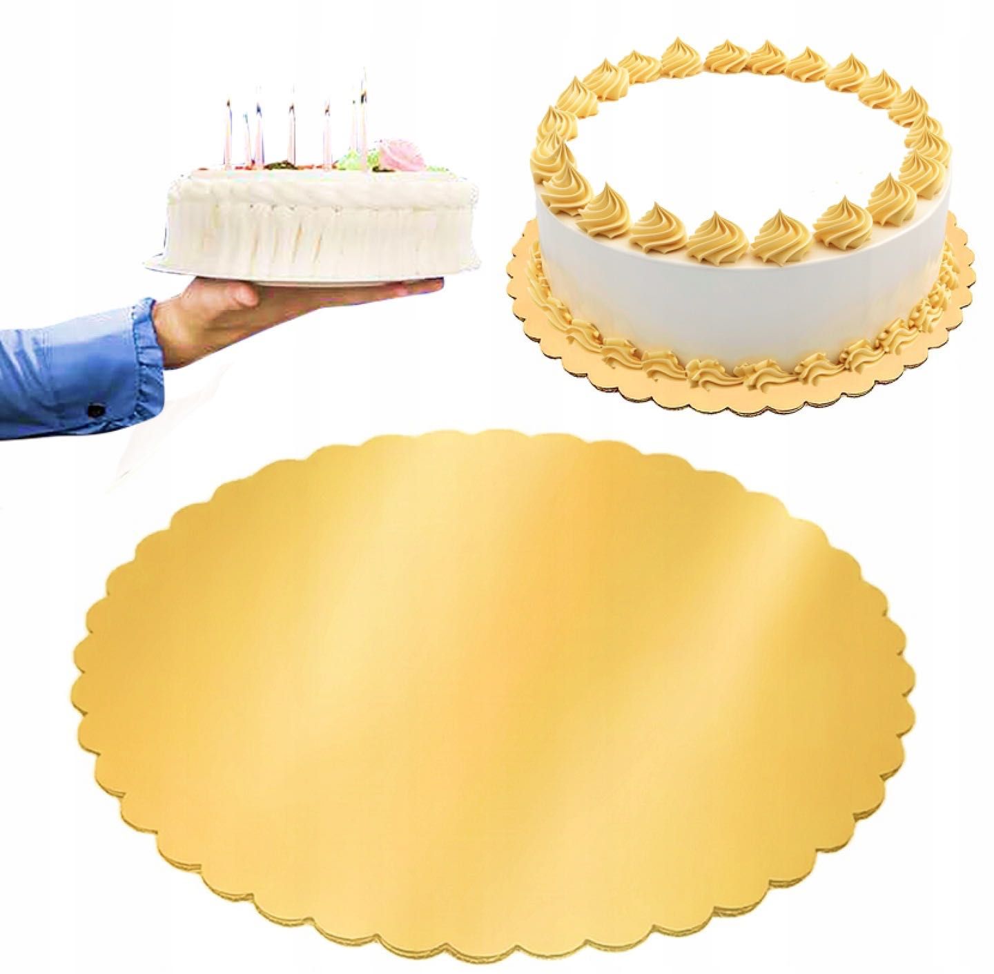 PODKŁAD pod TORT GRUBY sztywny ZŁOTY karbowany WYTRZYMAŁY okrągły 30cm