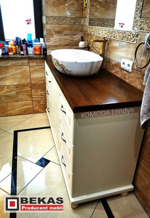 Łazienka KOMODA pod Umywalkę Biała Blat Dąb  Producent BEKAS Meble