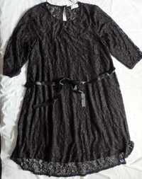 Elegancka czarna sukienka ciążowa cała koronka wstążka r. 22 50