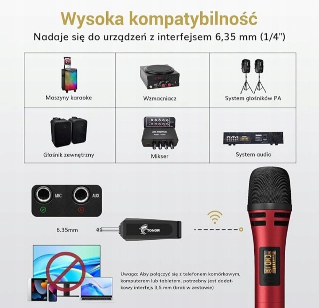 Tonor TW310 mikrofon bezprzewodowy dynamiczny z odbiornikiem