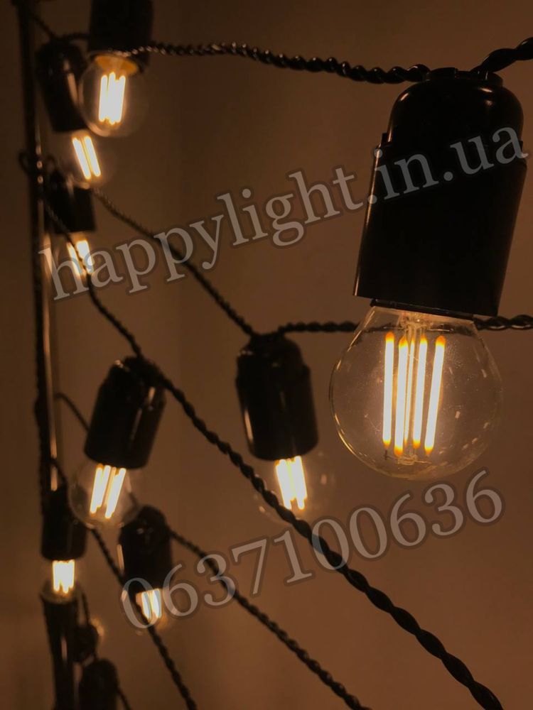 Надёжные ретро гирлянды уличные 20 метров 28 ламп Эдисона