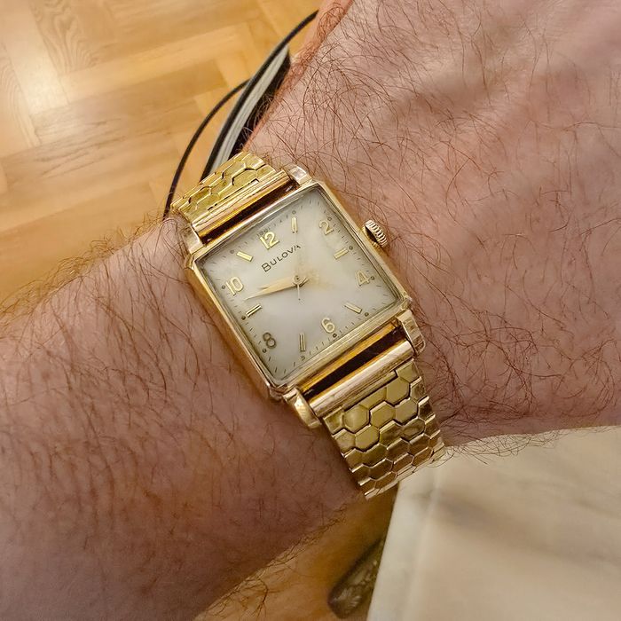 Bulova tank solidny vintage 70' pozłacany kwadratowy super prezent