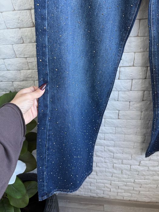 Жіночі широкі джинси палаццо зі стразами . Джинсы палаццо стразы