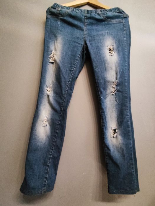Pieces legginsy jeansowe dziury przetarcia modne 38
