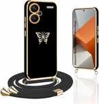 etui na xiaomi redmi note 13 pro plus czarny/złoty sznurek z motylem