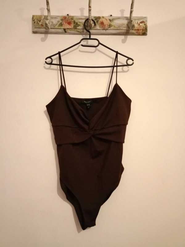Czekoladowe damskie body na ramiączkach boho brązowe