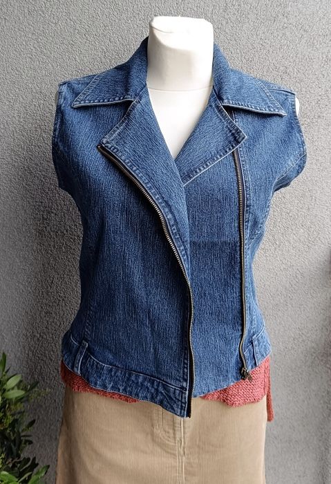 Kamizelka w typie ramoneska wiosna jeansowa biust 47x2 M vintage