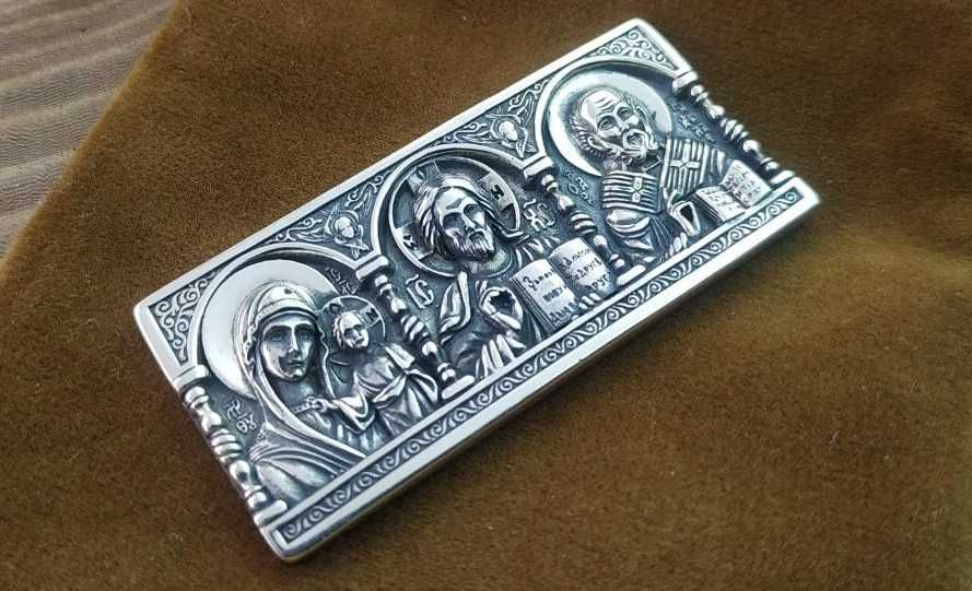 Серебряная икона водителя, оберег с молитвой. Срібний оберіг водія