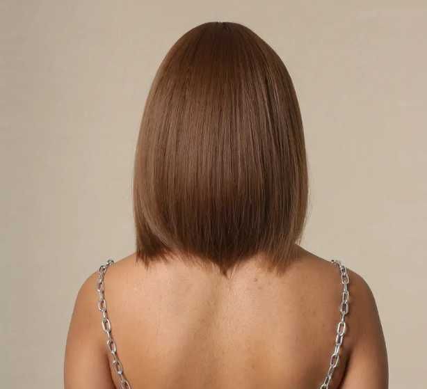 Peruka damska włosy brązowe proste dłuższy bob Wysyłka 24h PL