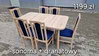 Nowe: Stół rozkładany + 6 krzeseł, sonoma + granatowy, dostawa cała PL