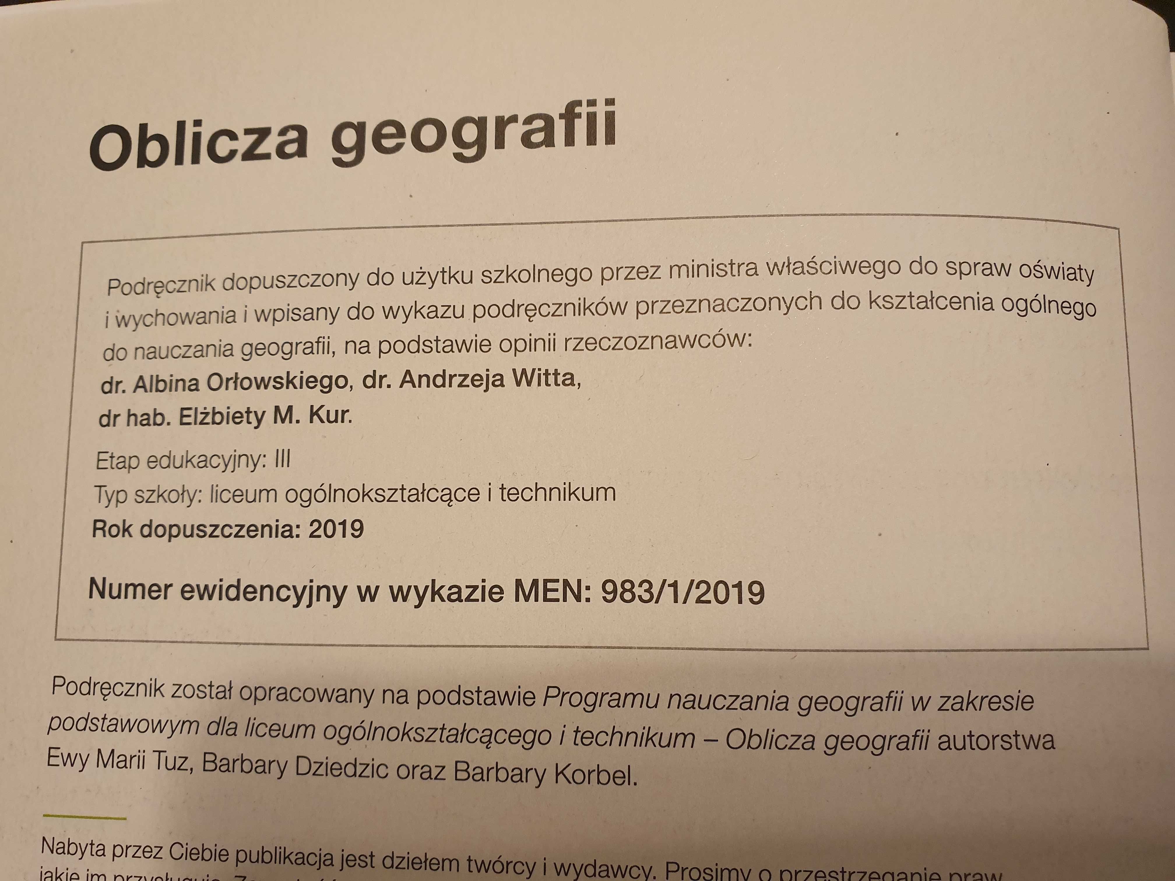 Podręcznik do klasy 1 Liceum, Technikum Oblicza geografii