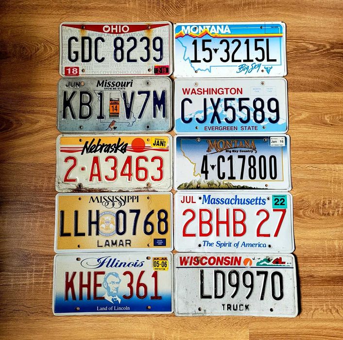 10 oryginalnych tablic rejestracyjnych z USA