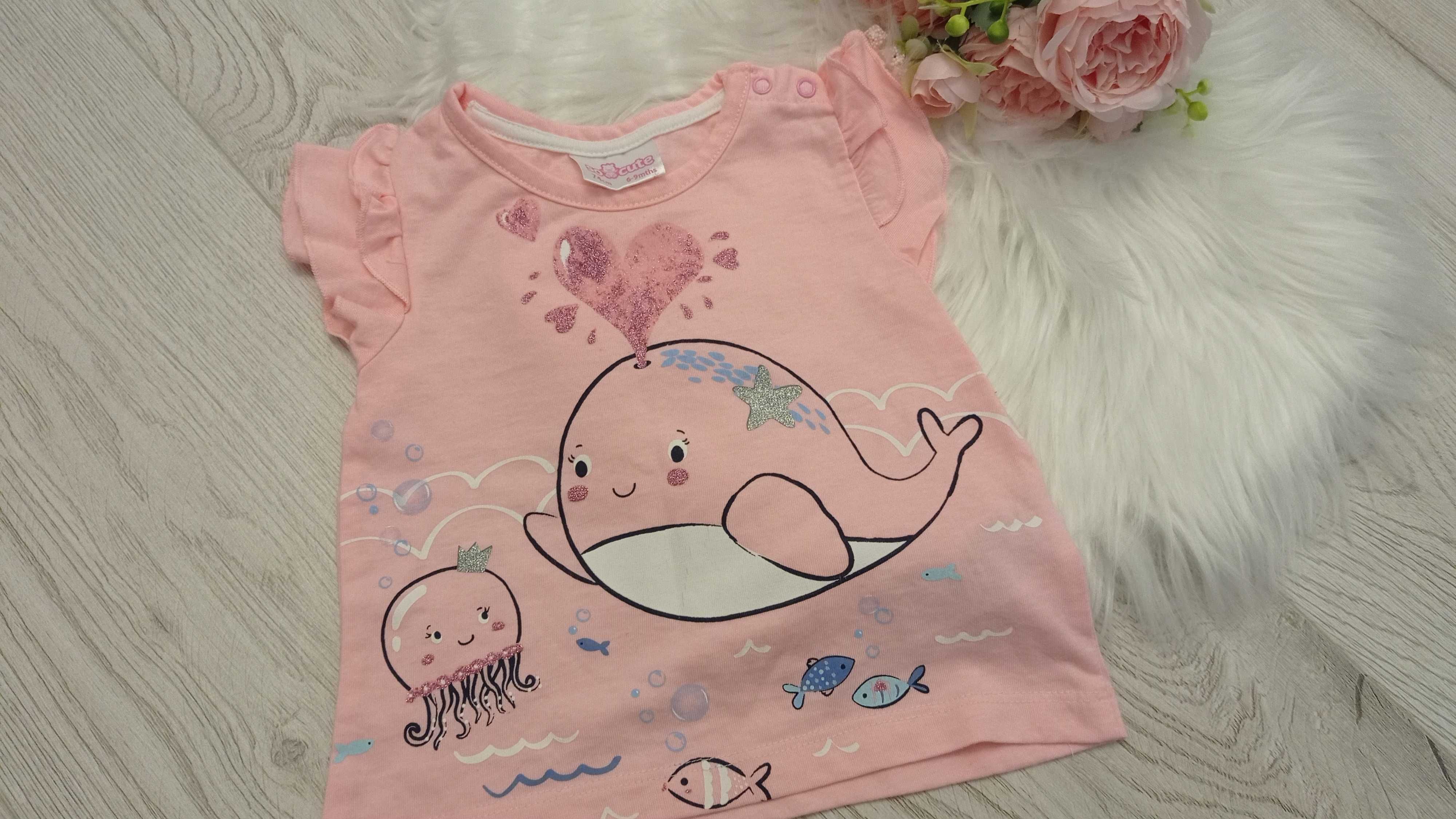 Bluzka niemowlęca r. 74 dla dziewczynki wieloryb różowa