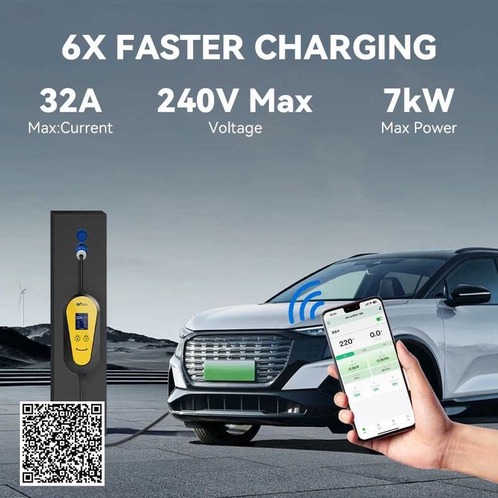 Зарядка авто 32A 7 KW 1 фаза type 1, type 2, GBT, Tesla WIFI 3,5м.