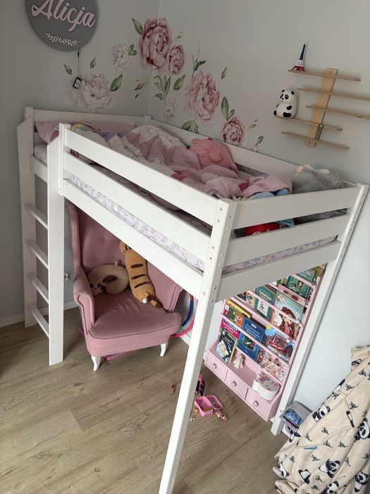 Łóżko piętrowe, drewniane, białe