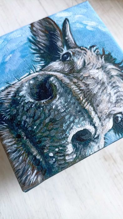 Krowa, obrazek ręcznie malowany 10x10cm