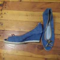 Туфли женские с открытым пальчиком. Натуральная замша, голубые. Р-р 42