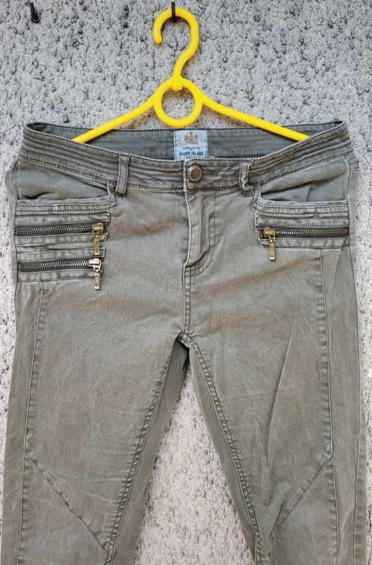 River Island damskie spodnie rurki bojówki khaki bawełna 36 S