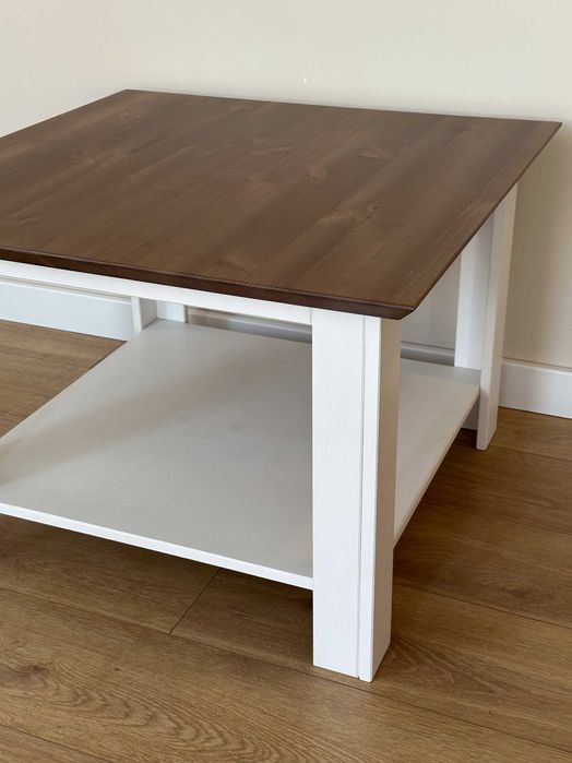 Biała ława sosnowa blat tabacco | uszkodzona, obita, przecena 1040 zł!