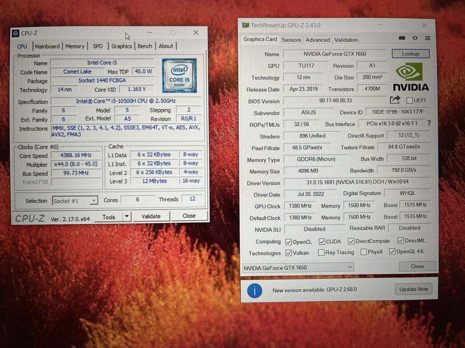 Asus F15 I5 10500H 6x4.5GHz/16/144 IPS/GTX1650