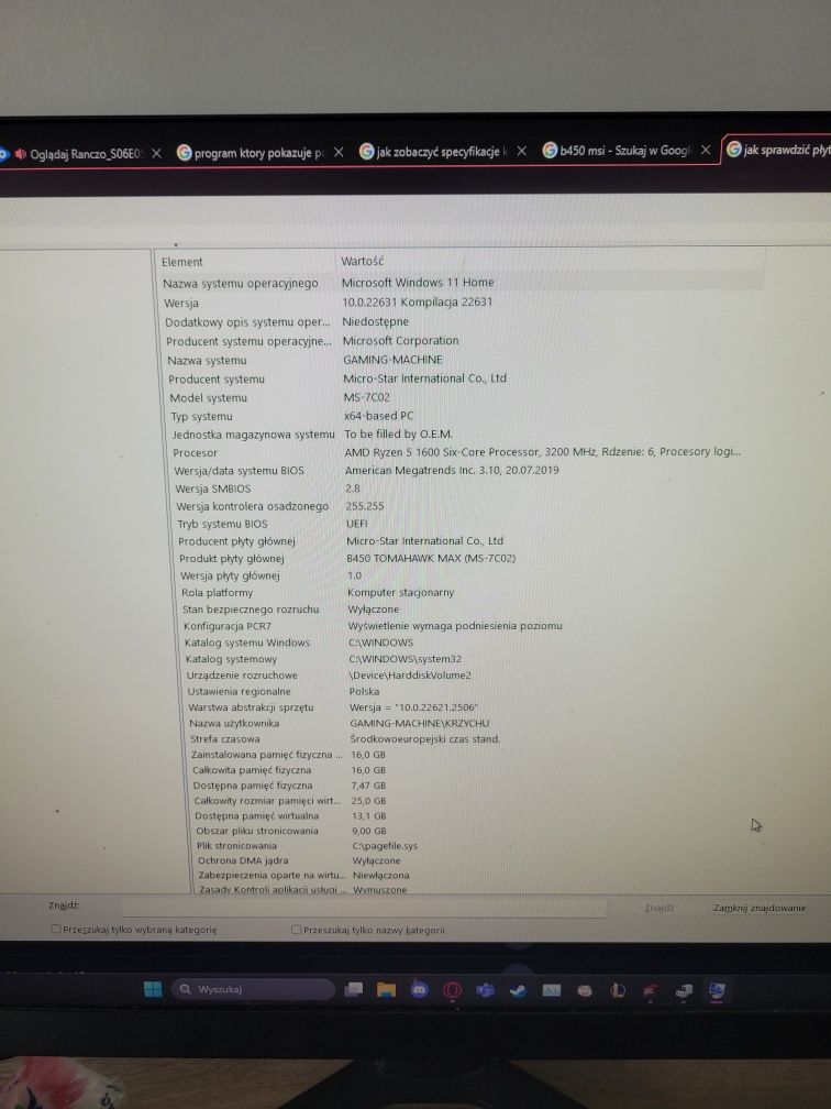 Komputer gamingowy 16 gb ram rx5700 8 GB MSI b450